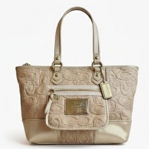 Coach 2010 Poppy Glam Metallic Gold and Tan Tote Bag